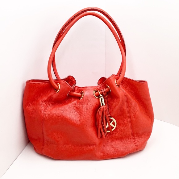 Michael Kors Handbags - {Michael Kors} Red/Orange Leather/ Tassel Hobo Bag